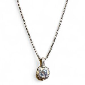 Two tone necklace with large crystal pendant